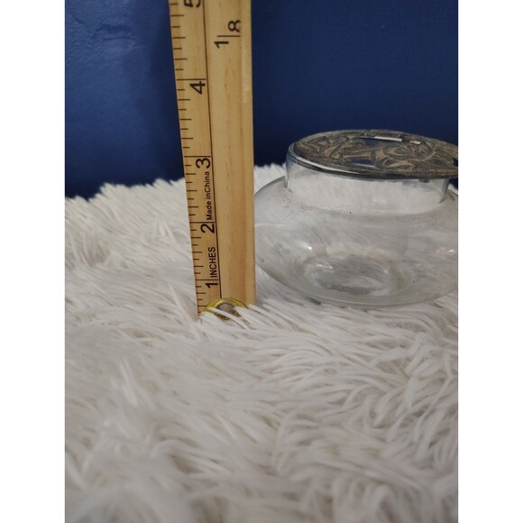 Vintage Metzke Pewter Butterfly Floral  Glass Potpourri Trinket Dish - Picture 6 of 7